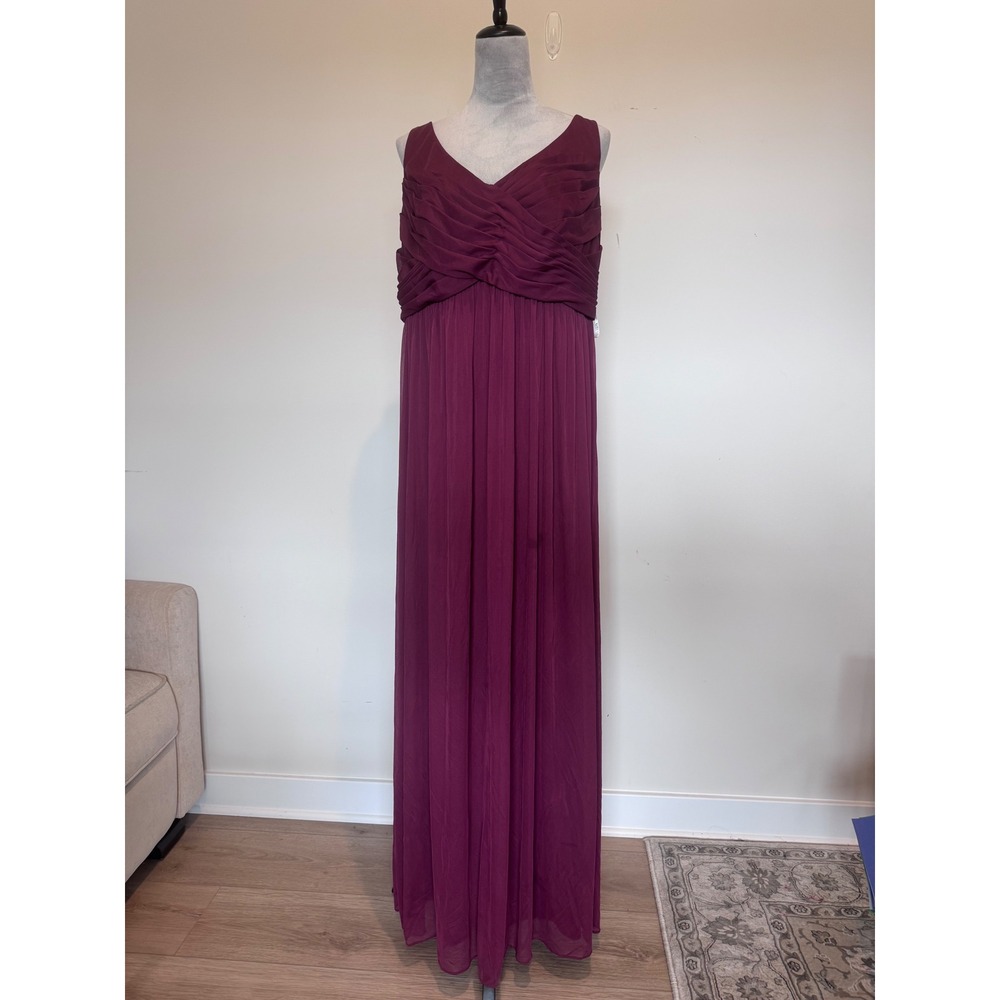 Davids Bridal Wine Mesh Draped Cowl Back Formal Gown Dress F15933 Size 18